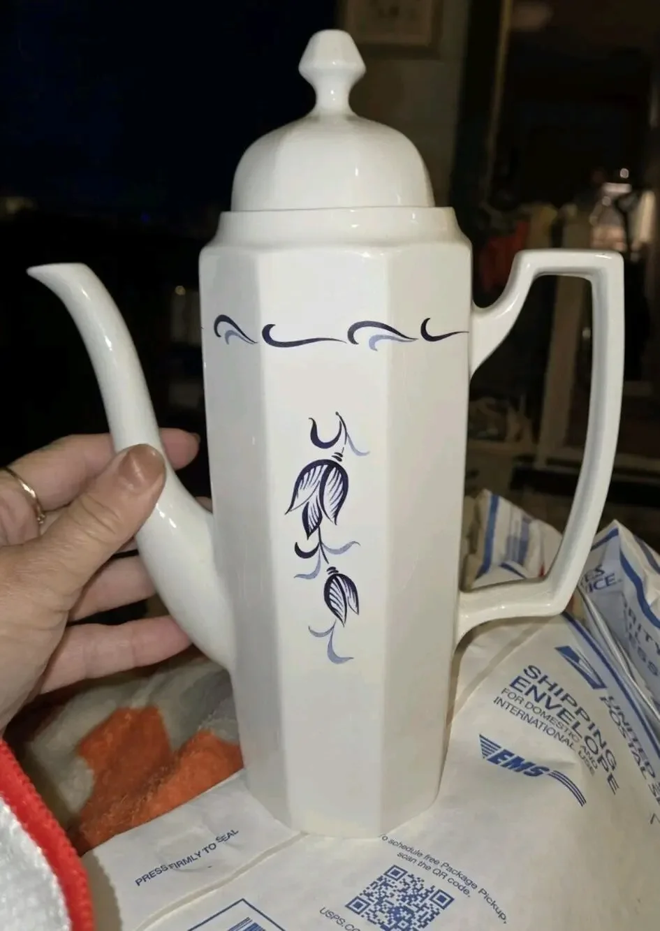 vintage grindley ascot avon blue coffee pot england satin white ironstone 2-6